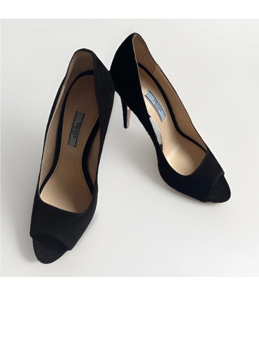 New in Box Prada Black Suede Peep-Toe Pumps EUR 38.5 / US 8.5